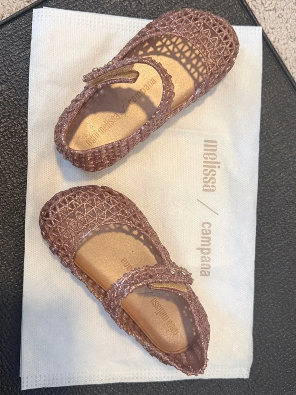 Mini Melissa Toddler Glitter Mary Jane Shoes in Rose Gold
